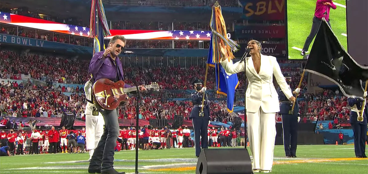 Jazmine Sullivan & Eric Church Sing the National Anthem at Super Bowl LV 